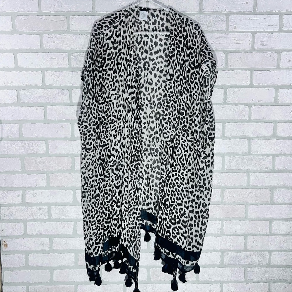 J. Crew Leopard Print Tassel Swim Cover-Up Poncho Size M/L Style L9713 - Picture 4 of 9